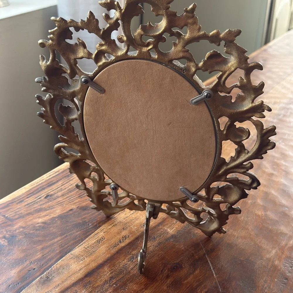 Vintage Wilton Ornate Gold cast Iron Mirror 9/12 Inch